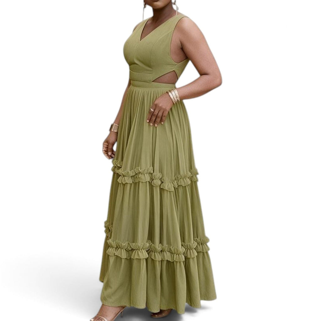 Side Cut Sleeveless Long Dress Green