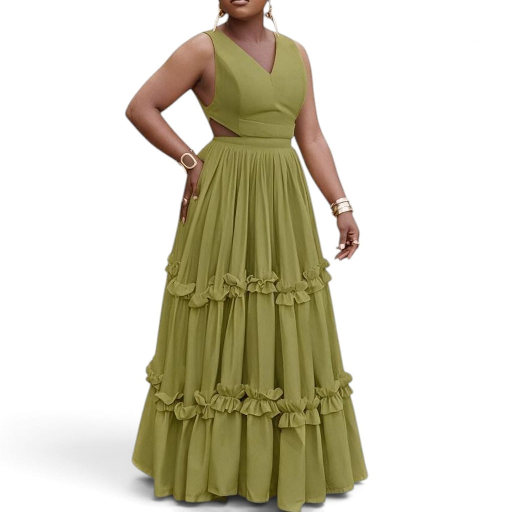 Side Cut Sleeveless Long Dress Green