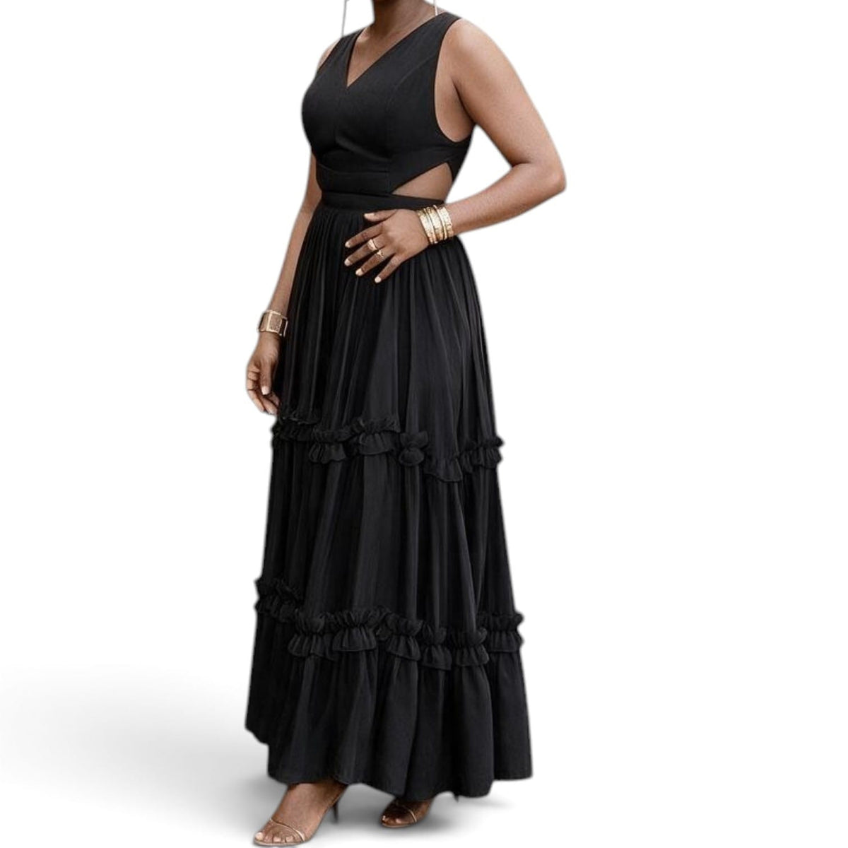 Side Cut Sleeveless Dress Black