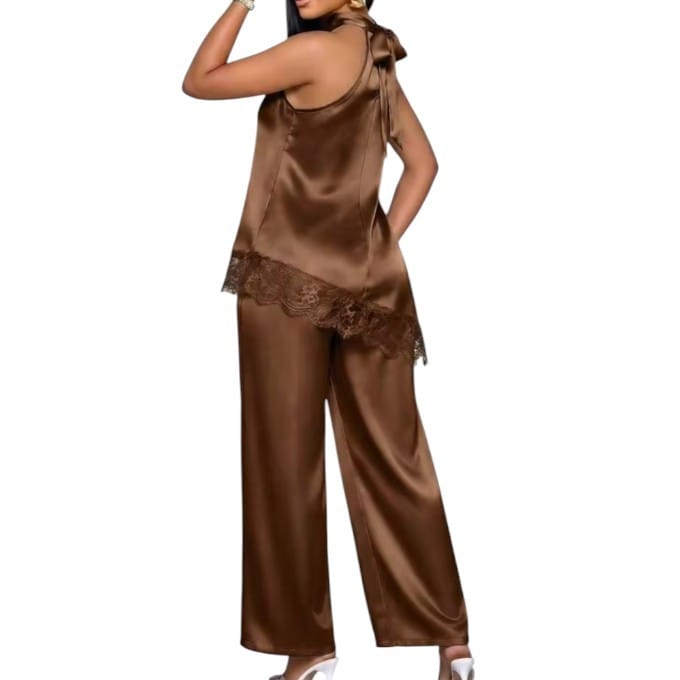 GlammeFab Silk Two Piece Set Brown