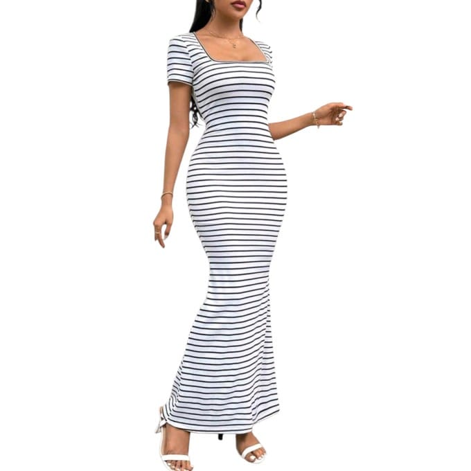 GlammeFab Stripped Long Bodycon Dress