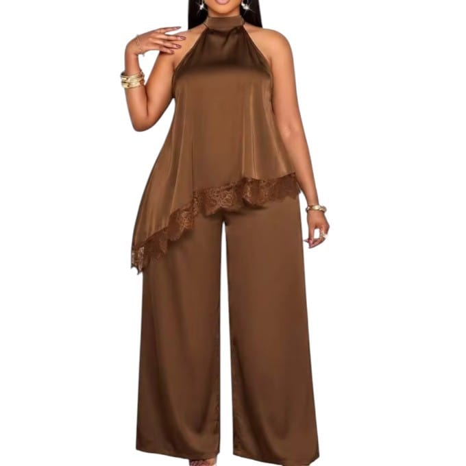 GlammeFab Silk Two Piece Set Brown