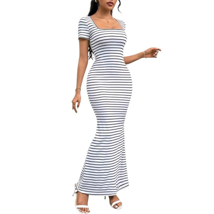 GlammeFab Stripped Long Bodycon Dress