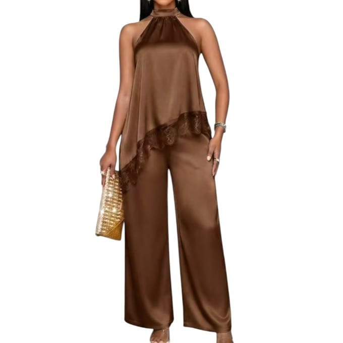 GlammeFab Silk Two Piece Set Brown