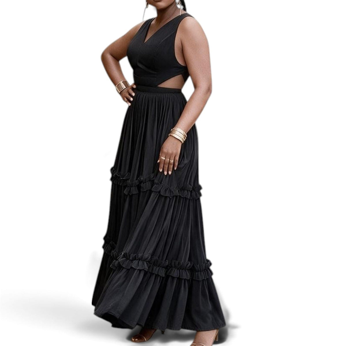 Side Cut Sleeveless Dress Black