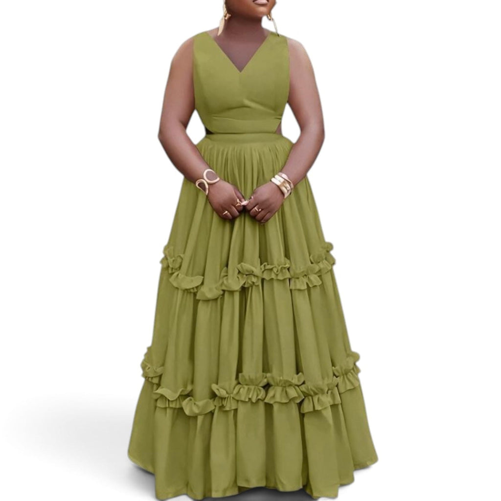 Side Cut Sleeveless Long Dress Green