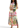 Elegant Tropical Print Long Sleeved Dress
