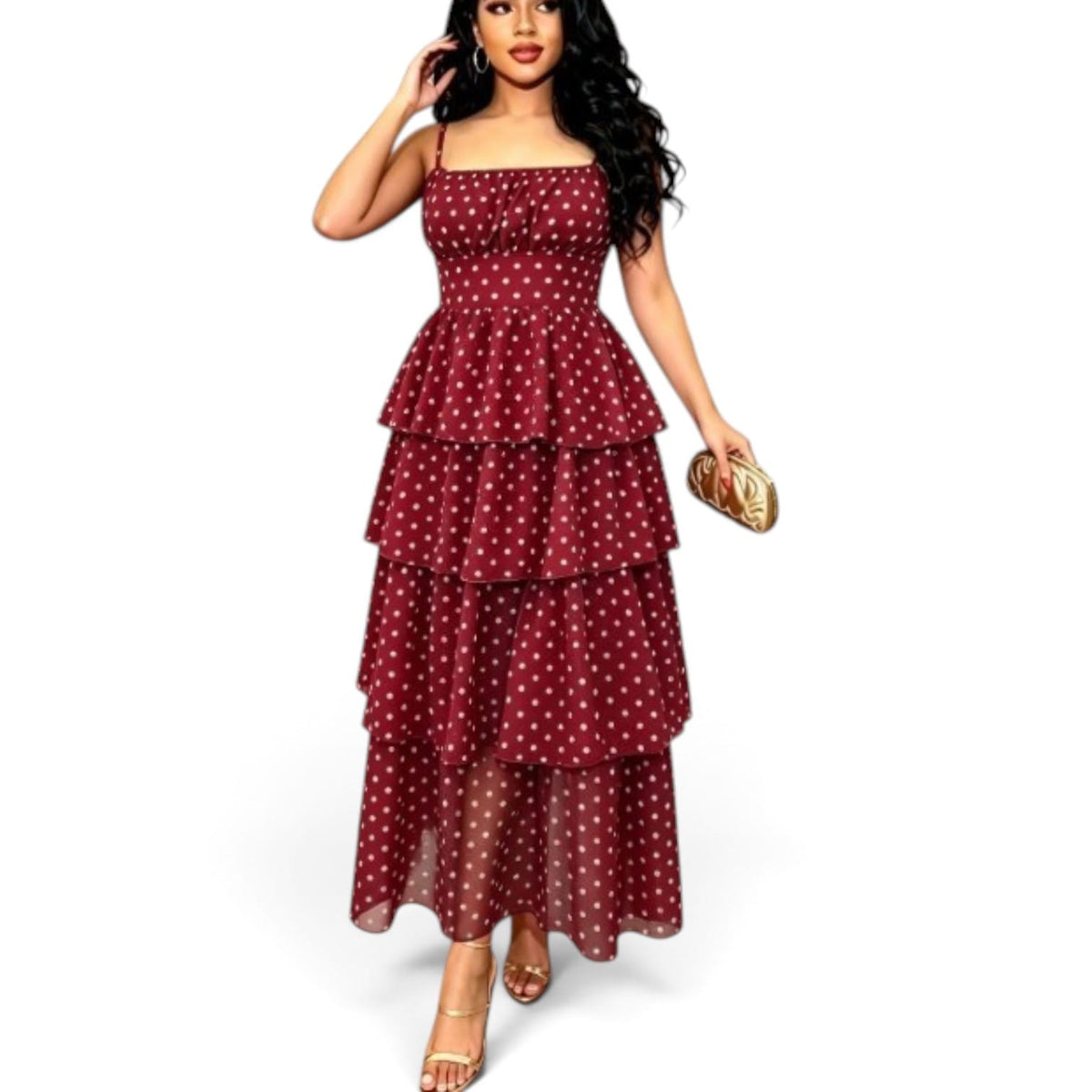 GlammeFab Polka Dot Layered Dress Burgundy