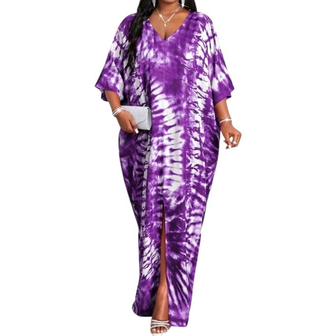 GlammeFab Front Slit Maxi Loose Dress Purple