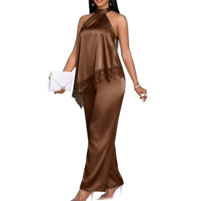 GlammeFab Silk Two Piece Set Brown