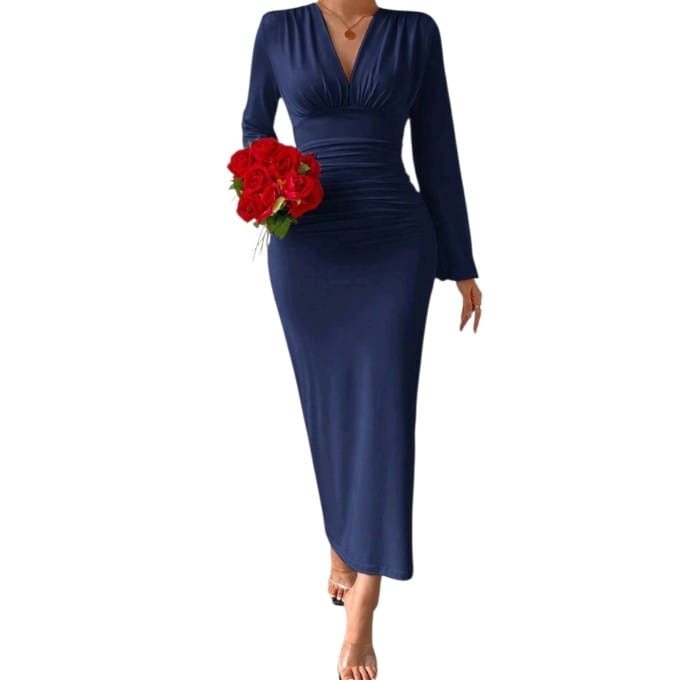 GlammeFab Long Sleeve Dress Navy Blue