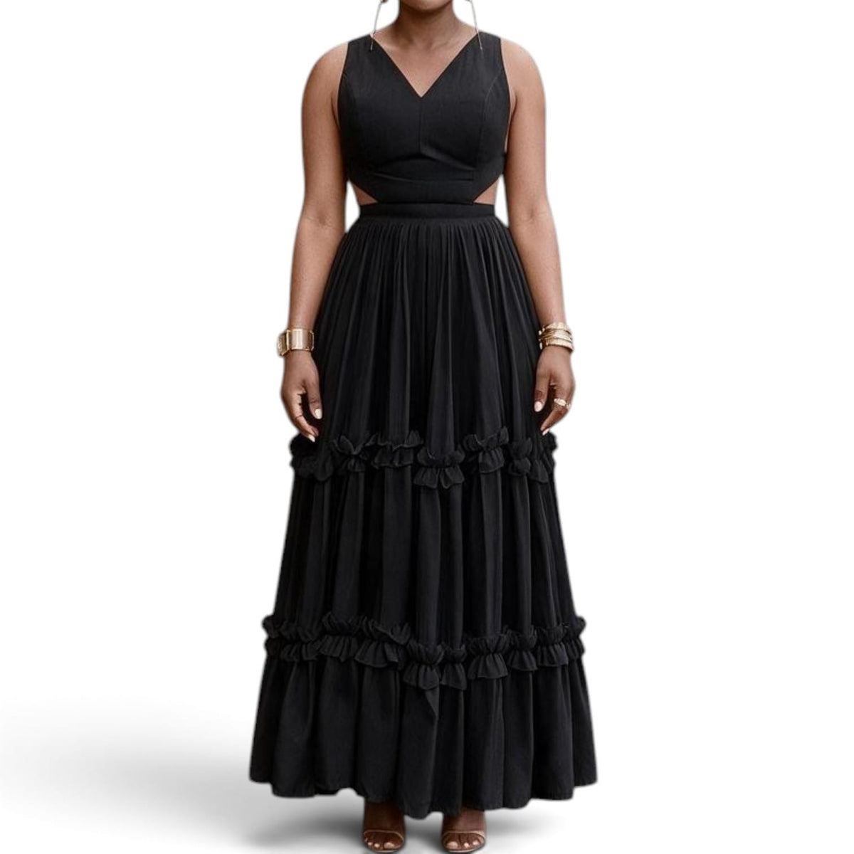 Side Cut Sleeveless Dress Black