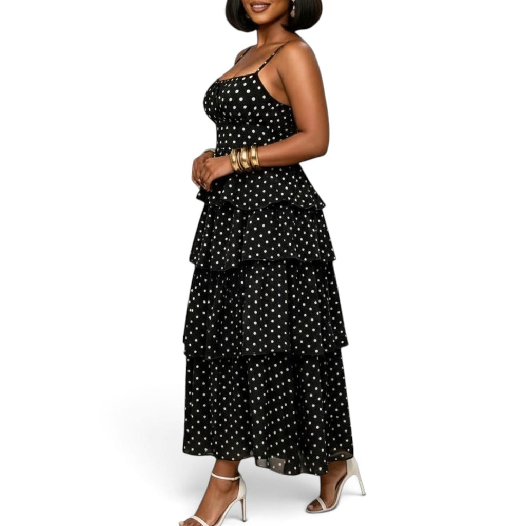 GlammeFab Polka Dot Layered Dress Black